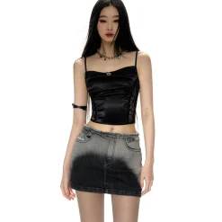 NotaWear Logo Embroidery Lace Patchwork Vest Black