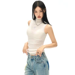 NotAwear Logo Embroidery Turtleneck Woolen Vest White