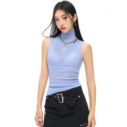 NotAwear Logo Embroidery Turtleneck Woolen Vest Blue