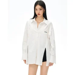 NotAwear Logo Embroidery Casual Oversized Shirt White