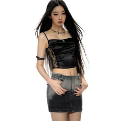 NotaWear Logo Embroidery Lace Patchwork Vest Black