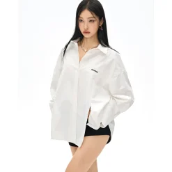 NotAwear Logo Embroidery Casual Oversized Shirt White