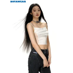 NotaWear Logo Embroidery Lace Patchwork Vest White