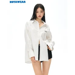 NotAwear Logo Embroidery Casual Oversized Shirt White