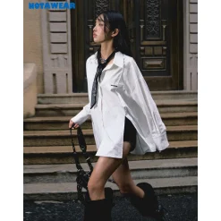 NotAwear Logo Embroidery Casual Oversized Shirt White