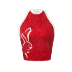 NotAwear Rabbit Year Knit Fur Vest Top Red
