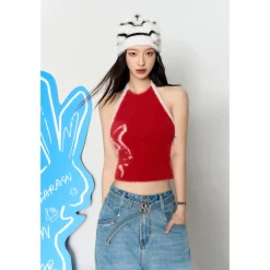 NotAwear Rabbit Year Knit Fur Vest Top Red