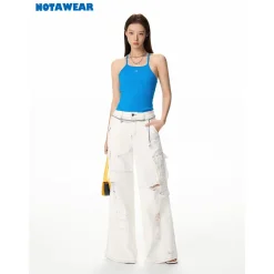 NotAwear Simple Logo Embroidery Knit Vest Blue
