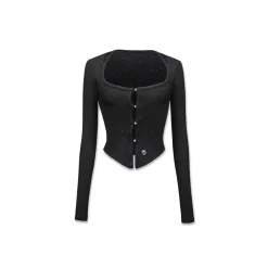 NotAwear Square Neck Slim Hollow-Out Top Black