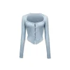 NotAwear Square Neck Slim Hollow-Out Top Blue