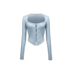 NotAwear Square Neck Slim Hollow-Out Top Blue