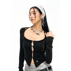 NotAwear Square Neck Slim Hollow-Out Top Black