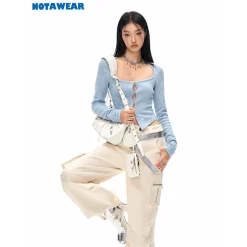 NotAwear Square Neck Slim Hollow-Out Top Blue