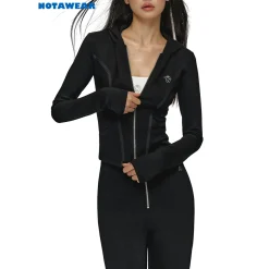 NotaWear Two-Way Zipper Elastic Yoga Top Black