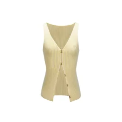 NotAwear V-Neck Hollow Knit Vest Yellow