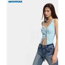 NotAwear V-Neck Hollow Knit Vest Blue