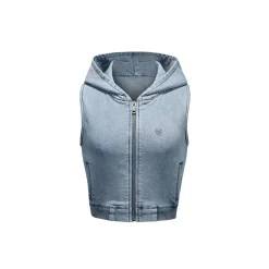 NotAwear Washed Denim Knit Hooded Vest Top