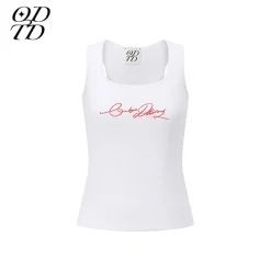 ODTD Embroidery Handwritten Slogan Vest Top White