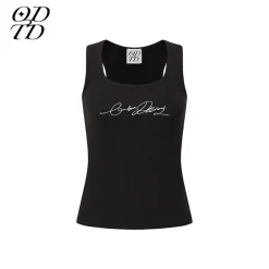 ODTD Embroidery Handwritten Slogan Vest Top Black