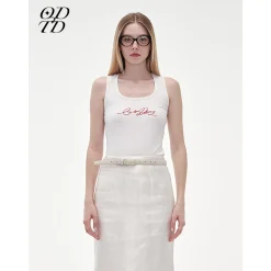 ODTD Embroidery Handwritten Slogan Vest Top White