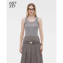 ODTD Embroidery Handwritten Slogan Vest Top Grey