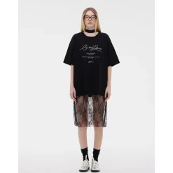 ODTD Embroidery Handwritten Slogan Logo Loose T-Shirt Black