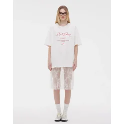 ODTD Embroidery Handwritten Slogan Logo Loose T-Shirt White