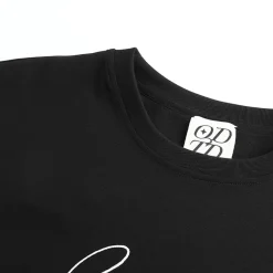 ODTD Embroidery Handwritten Slogan Logo Loose T-Shirt Black