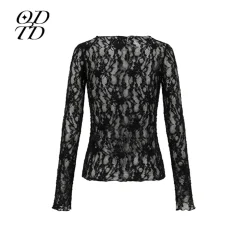 ODTD Hollow Lace Top Black