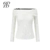 ODTD Off-Shoulder Cutout Lace Top White