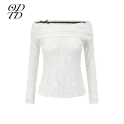 ODTD Off-Shoulder Cutout Lace Top White