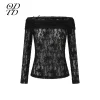 ODTD Off-Shoulder Cutout Lace Top Black