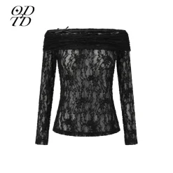 ODTD Off-Shoulder Cutout Lace Top Black