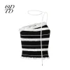 ODTD Off-Shoulder Halterneck Striped Knitted Vest Black