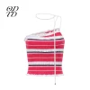 ODTD Off-Shoulder Halterneck Striped Knitted Vest Pink