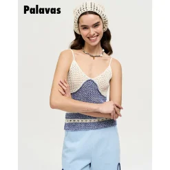 Palavas Color Blocked Crochet Vest Top Blue