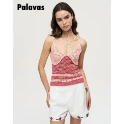 Palavas Color Blocked Crochet Vest Top Pink