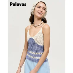 Palavas Color Blocked Crochet Vest Top Blue