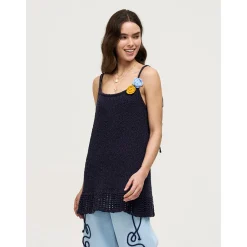 Palavas 3D Floral Knit Camisole Top Navy Blue