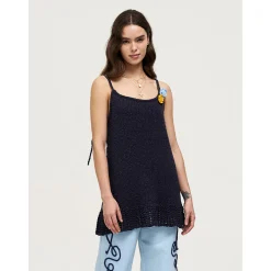 Palavas 3D Floral Knit Camisole Top Navy Blue