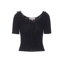 Palavas Lace Edge Short Sleeve Top Black