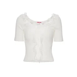 Palavas Lace Edge Short Sleeve Top White