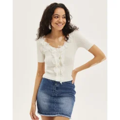 Palavas Lace Edge Short Sleeve Top White