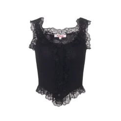 Palavas Lace Edge Slim Vest Top Black