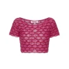 Palavas Mesh Hollow Knit Short Sleeve Top Pink