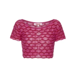 Palavas Mesh Hollow Knit Short Sleeve Top Pink