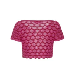 Palavas Mesh Hollow Knit Short Sleeve Top Pink