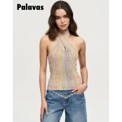 Palavas Ombre Halter Cross Knit Tank Top