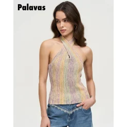 Palavas Ombre Halter Cross Knit Tank Top