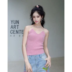 Palavas V-Neck Knitted Slim Vest Pink